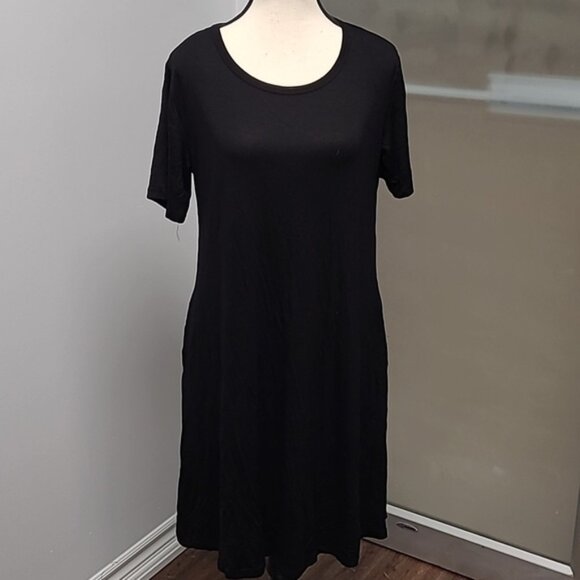 Wneedu Size L Black T-Shirt Midi Dress - Picture 1 of 9